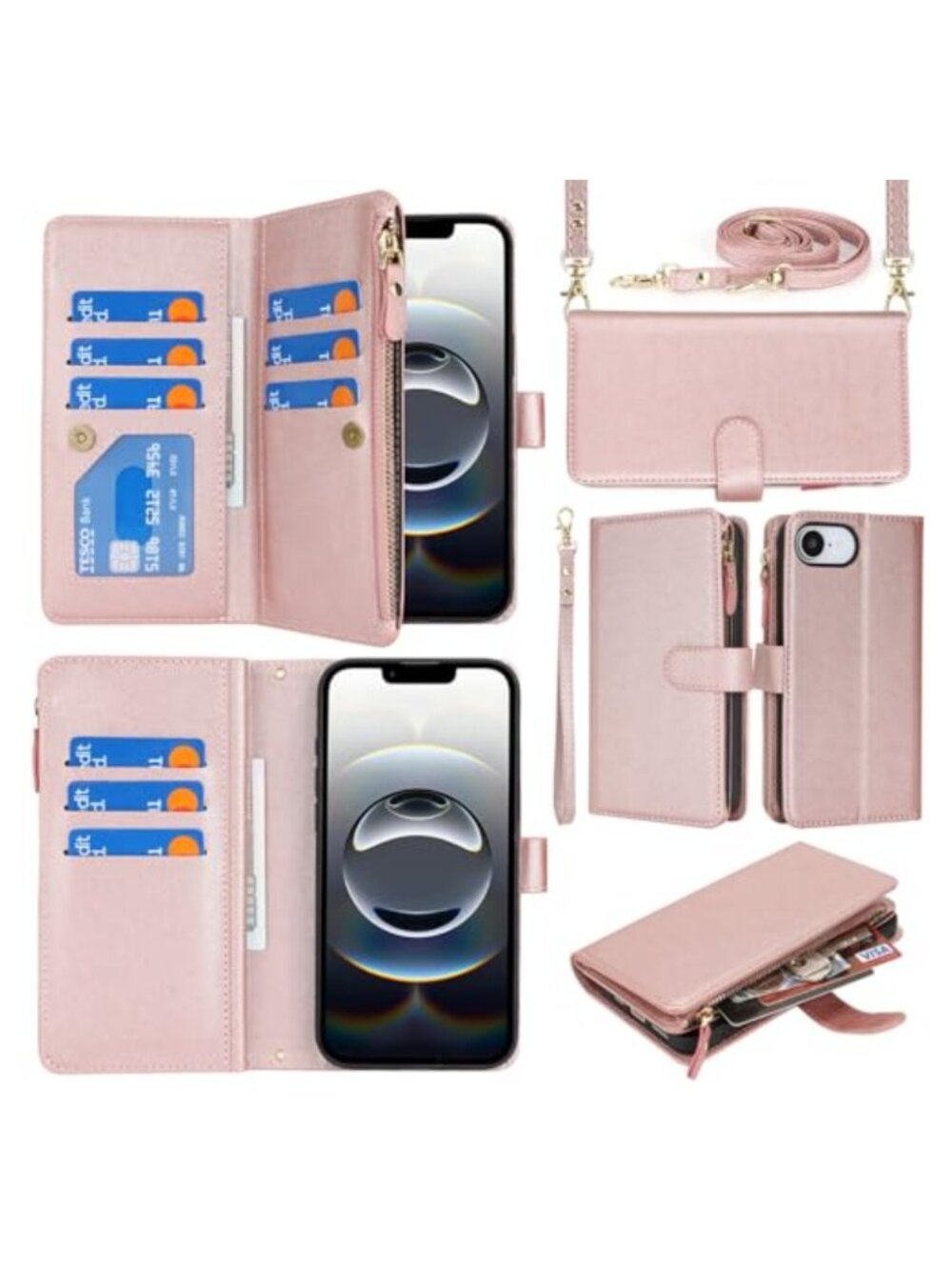 PU Leather Crossbody Wallet Case for iPhone 16e 17e 6.1" with Card Slots
